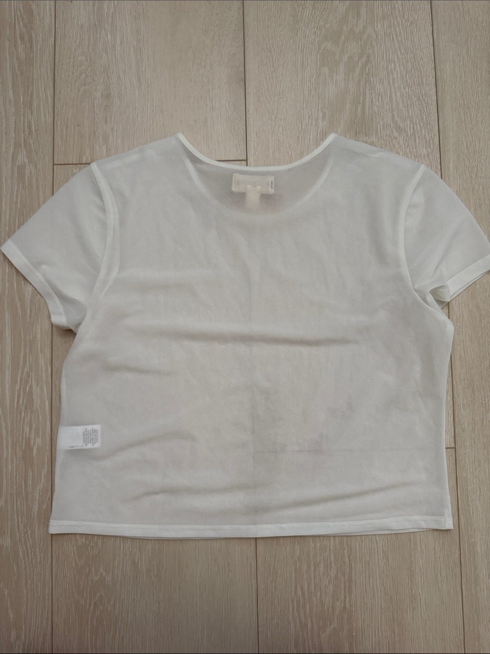Open Edit Sheer Short Sleeve White Crop Tee - Picture 8 of 8